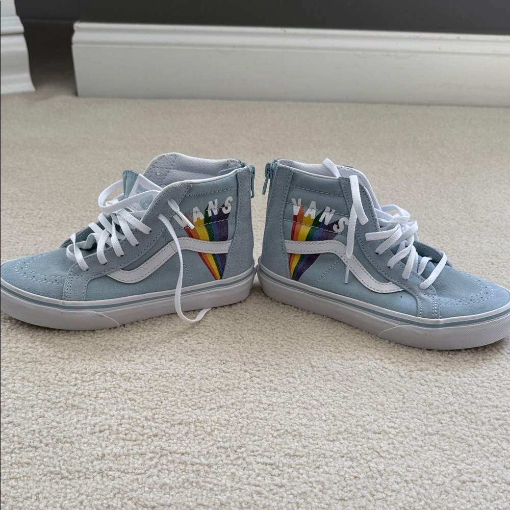 Vans Kids Sky Blue High-Tops with Rainbow Accent